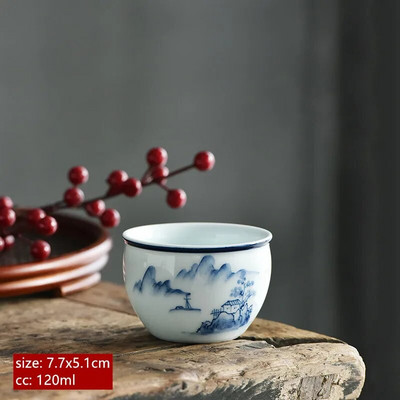 120 мл китайска синя и бяла порцеланова чаша за чай, ръчно рисувана лотосова майсторска чаша, порцеланова купа за чай, традиционни аксесоари за чай