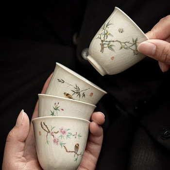 Ретро Ice Crack Керамична чаша за медитация Чаша за медитация Ръчно изработена бутикова купа за чай Китайски порцеланов сервиз за чай Аксесоари Master Tea Cup