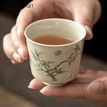 Ретро Ice Crack Керамична чаша за медитация Чаша за медитация Ръчно изработена бутикова купа за чай Китайски порцеланов сервиз за чай Аксесоари Master Tea Cup