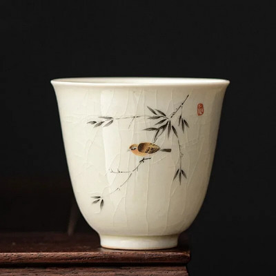 Ретро Ice Crack Керамична чаша за медитация Чаша за медитация Ръчно изработена бутикова купа за чай Китайски порцеланов сервиз за чай Аксесоари Master Tea Cup