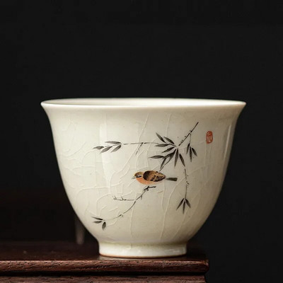 Ретро Ice Crack Керамична чаша за медитация Чаша за медитация Ръчно изработена бутикова купа за чай Китайски порцеланов сервиз за чай Аксесоари Master Tea Cup