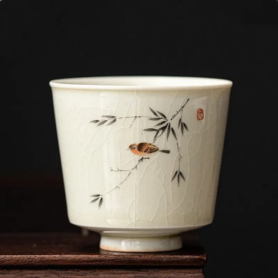 Ретро Ice Crack Керамична чаша за медитация Чаша за медитация Ръчно изработена бутикова купа за чай Китайски порцеланов сервиз за чай Аксесоари Master Tea Cup