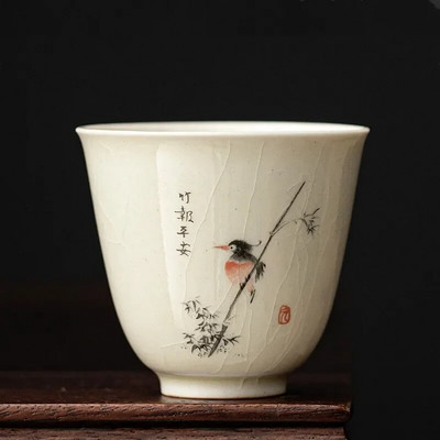 Ретро Ice Crack Керамична чаша за медитация Чаша за медитация Ръчно изработена бутикова купа за чай Китайски порцеланов сервиз за чай Аксесоари Master Tea Cup