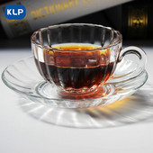 Комплект за чай KLP Комплект чаша и чинийка,Прозрачен стъклен съд Балонче Цвете Чаша Чаша Чаша за кафе с дръжка