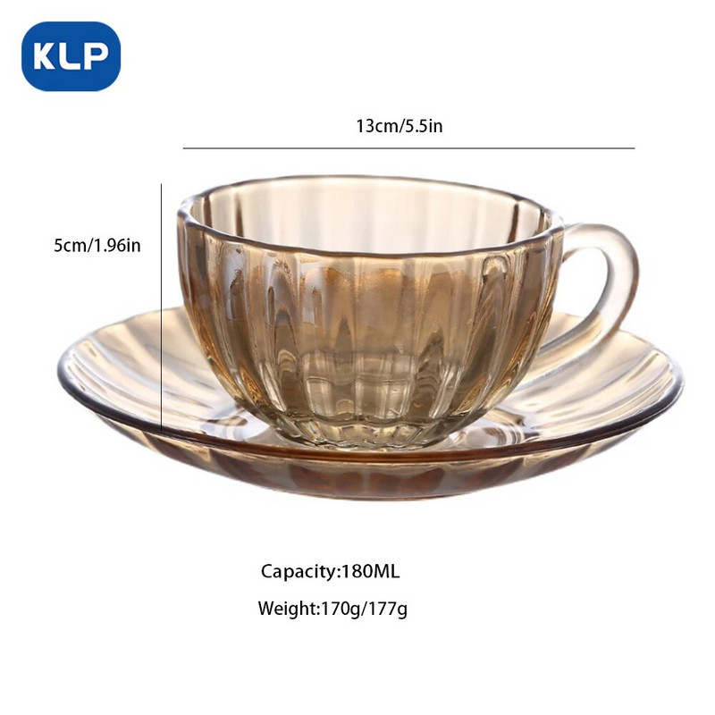 Комплект за чай KLP Комплект чаша и чинийка，Прозрачен стъклен съд Балонче Цвете Чаша Чаша Чаша за кафе с дръжка