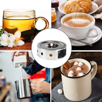 Нагревателна основа за чайник от неръждаема стомана с държач за чаени свещи за затопляне на чай, мляко и кафе (свещта не е включена)