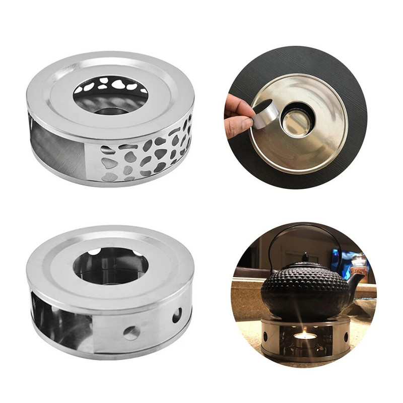 Grijaća baza za čajnik od nehrđajućeg čelika s držačem za čajnu svijeću za zagrijavanje kave i mlijeka (svijeća nije uključena)