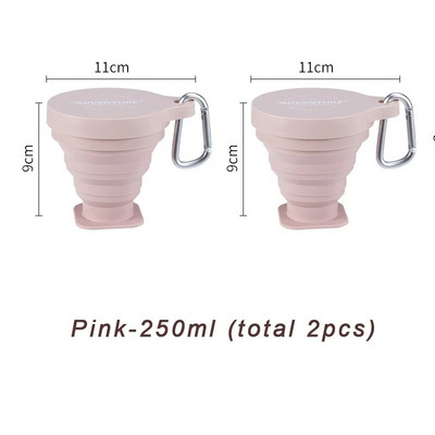 SHIMOYAMA 250 ML silikonska preklopna čaša Posuđe za kampiranje za sklopivu čašu na uvlačenje, šalica za piće na otvorenom s privjeskom za ključeve