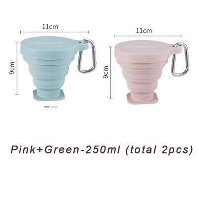 SHIMOYAMA 250 ML silikonska preklopna čaša Posuđe za kampiranje za sklopivu čašu na uvlačenje, šalica za piće na otvorenom s privjeskom za ključeve