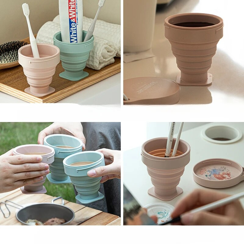 SHIMOYAMA 250 ML silikonska preklopna čaša Posuđe za kampiranje za sklopivu čašu na uvlačenje, šalica za piće na otvorenom s privjeskom za ključeve