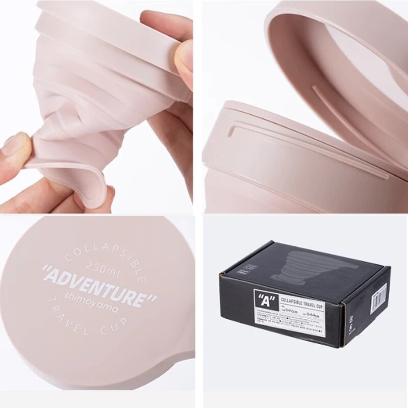 SHIMOYAMA 250 ML silikonska preklopna čaša Posuđe za kampiranje za sklopivu čašu na uvlačenje, šalica za piće na otvorenom s privjeskom za ključeve