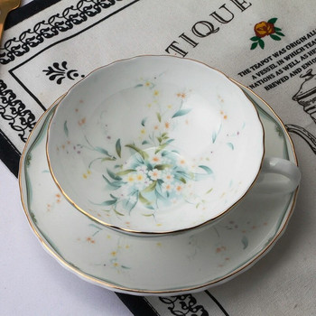 Първокласна луксозна чаша за кафе с чиния Британски сервиз за чай с шарка на цветя Европейски корейски китайски стил Купа за закуска Подарък