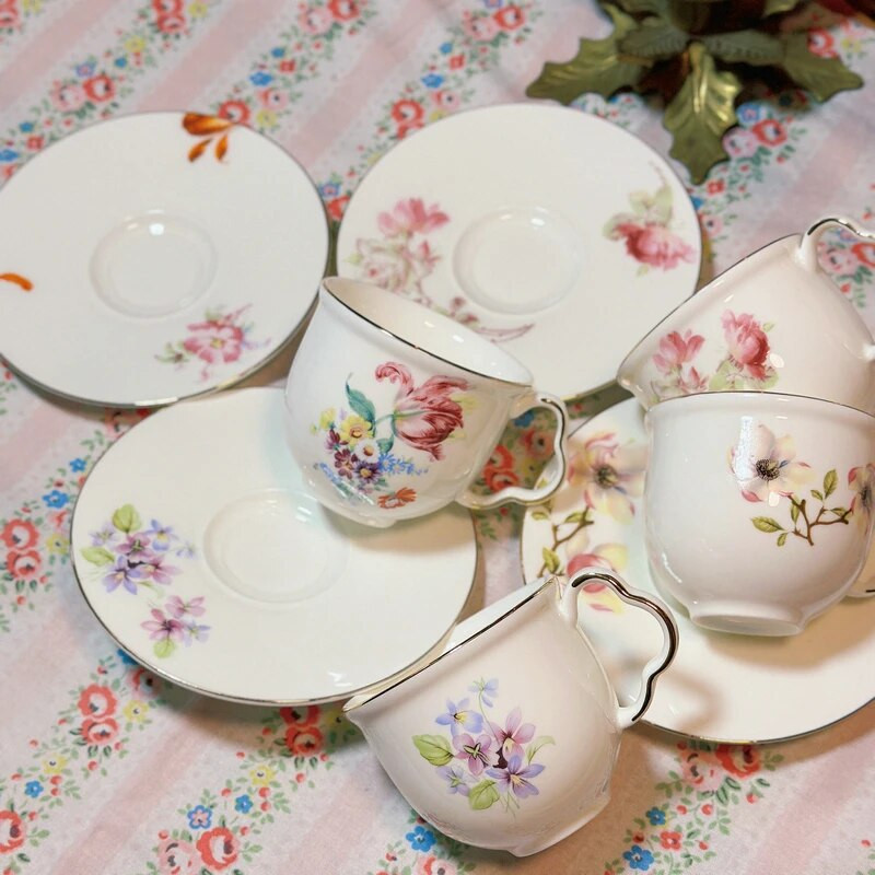 Four Seasons cvjetni set šalica i tanjurića za kavu, Bone China, set šalica za čaj, set crnog čaja, pribor za kavu, pribor za čaj, Sva godišnja doba