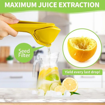 Max Juice Extraction Lemon Lime Squeeer EasytoUse Επίπεδος Στίφτης Λεμονιού με Μοχλό Στύψιμο με Ενσωματωμένο Στρωτήρι Κίτρινο