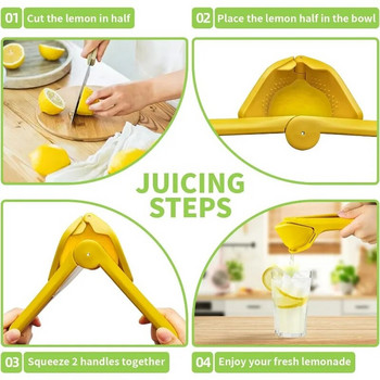 Max Juice Extraction Lemon Lime Squeeer EasytoUse Επίπεδος Στίφτης Λεμονιού με Μοχλό Στύψιμο με Ενσωματωμένο Στρωτήρι Κίτρινο