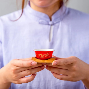Висококачествена китайска традиционна чаша за чай Golden Dragon 1 бр., Червена керамична чаша за чай Пуер комплект чаши, керамична пещ от най-висок клас порцелан