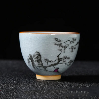 Boutique Ru krosnis Keraminis arbatos puodelis Rankomis tapytos gėlės Meditacijos puodelis Kelionės Arbatos dubenėlis Guanyin Pu'er Master puodelis Arbatos rinkinys Dovanos