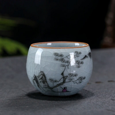 Boutique Ru krosnis Keraminis arbatos puodelis Rankomis tapytos gėlės Meditacijos puodelis Kelionės Arbatos dubenėlis Guanyin Pu'er Master puodelis Arbatos rinkinys Dovanos