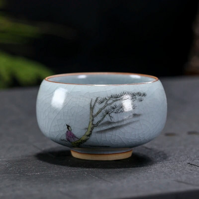 Boutique Ru krosnis Keraminis arbatos puodelis Rankomis tapytos gėlės Meditacijos puodelis Kelionės Arbatos dubenėlis Guanyin Pu'er Master puodelis Arbatos rinkinys Dovanos