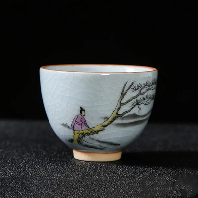Boutique Ru krosnis Keraminis arbatos puodelis Rankomis tapytos gėlės Meditacijos puodelis Kelionės Arbatos dubenėlis Guanyin Pu'er Master puodelis Arbatos rinkinys Dovanos