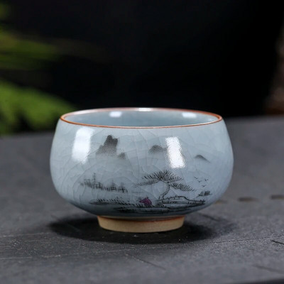 Boutique Ru krosnis Keraminis arbatos puodelis Rankomis tapytos gėlės Meditacijos puodelis Kelionės Arbatos dubenėlis Guanyin Pu'er Master puodelis Arbatos rinkinys Dovanos