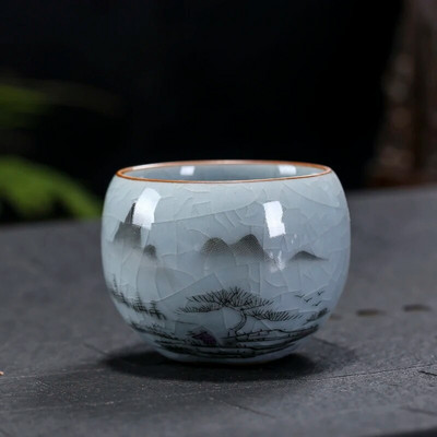 Boutique Ru krosnis Keraminis arbatos puodelis Rankomis tapytos gėlės Meditacijos puodelis Kelionės Arbatos dubenėlis Guanyin Pu'er Master puodelis Arbatos rinkinys Dovanos