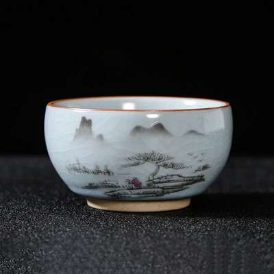 Boutique Ru krosnis Keraminis arbatos puodelis Rankomis tapytos gėlės Meditacijos puodelis Kelionės Arbatos dubenėlis Guanyin Pu'er Master puodelis Arbatos rinkinys Dovanos