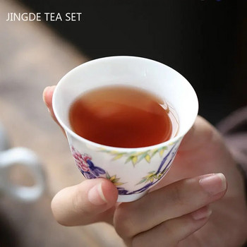 60 мл Китайска емайлирана цветна чаша за чай Керамична мастър чаша Висококачествен домакински сервиз за чай в дворцов стил Преносима малка купа за чай