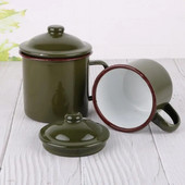 370 ml Retro nedūžtantis kaitinamas emalio puodelis Armijos alyvuogių kavos arbatos puodelis virtuvei Lauko kempingo kelioninis puodelis namų dekoravimui