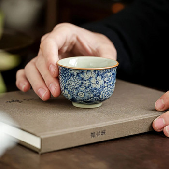 2 бр./лот Пълни цветя Керамична отваряща се китайска чаша Антична керамика Красиви чаши Комплект чаши за чай Чаши за чай за чайна церемония
