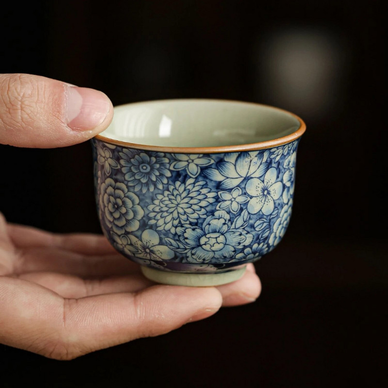 2 бр./лот Пълни цветя Керамична отваряща се китайска чаша Антична керамика Красиви чаши Комплект чаши за чай Чаши за чай за чайна церемония