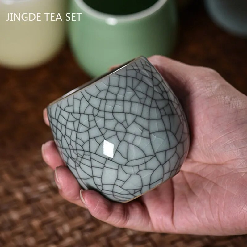 Напукана с лед керамична чаша за чай, ръчно изработена бутикова порцеланова чаша за чай, домакинска лична купа за чай Master Cup Чаен сервиз Консумативи