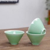 3 vnt. pritaikytas Celadon arbatos puodelis Kinietiškas keramikinis arbatos puodelio rinkinys Buitinis mažas arbatos dubuo meistras puodelis Tradiciniai arbatos priedai