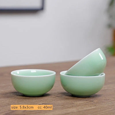 3 vnt. pritaikytas Celadon arbatos puodelis Kinietiškas keramikinis arbatos puodelio rinkinys Buitinis mažas arbatos dubuo meistras puodelis Tradiciniai arbatos priedai