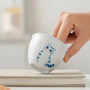 Ръчно рисувана котка Малка чаша за чай Кунг-фу Чаша за чай Порцеланова чаша за дегустация на чай Чаша за чай Master Cup Единична купа за чай Чаша за чай Китайска чаша