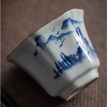 1 бр. Китайска керамична чаена чаша Ru Kiln Изискан ръчно рисуван лотос с шестоъгълна купа за чай Master Meditation Cup Порцеланов сервиз за чай