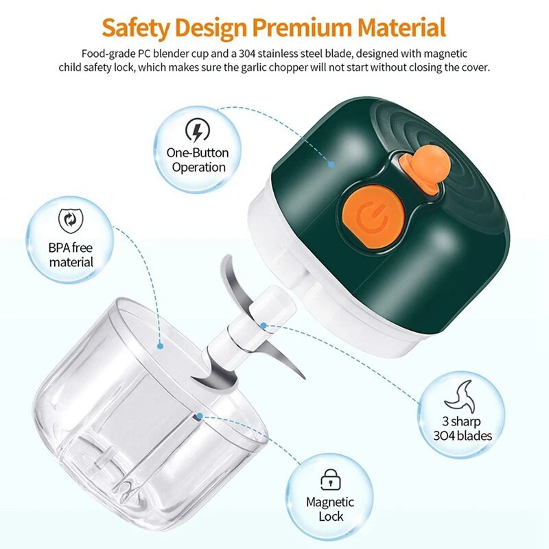 Minőségi elektromos mini aprító, újratölthető fokhagymagép vezeték nélküli gyümölcs kisdaráló konyhai darálás chili hagymás zöldséghez