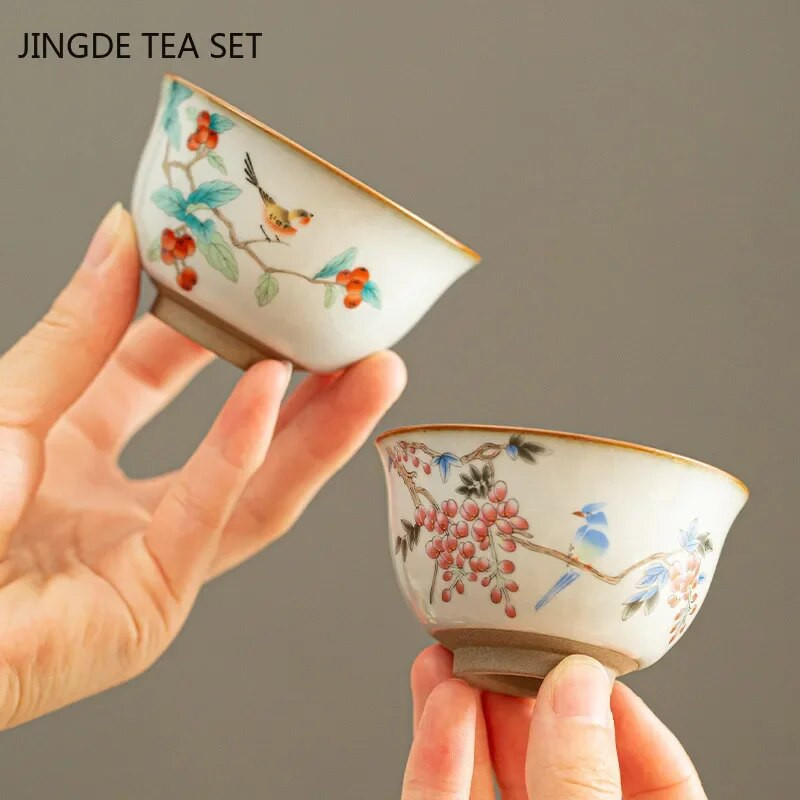 Kinijos Ru krosnies keramikinis arbatos puodelis Namų parduotuvės Arbatos dubuo Rankų darbo arbatos rinkinys Priedai Nešiojami Master Cup Arbatos stalo reikmenys 90 ml