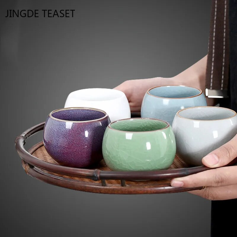 1kom Kineska retro Ru Kiln keramička šalica za čaj Ručno izrađena butik mala zdjela za čaj Master šalica za čaj Osobna jedna šalica putni pribor za čaj