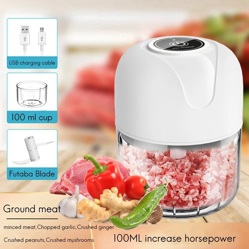 100 ml Mini električna sjeckalica za češnjak, hrana, povrće, cijedilica, mlin za meso, stroj za gnječenje mesa, češnjak Artefact