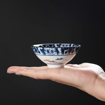 1 бр. Ретро синьо-бяла керамична кунг-фу чаша за чай в японски стил Порцеланови чаши за саке Чаши за саке Керамика Чаша за кафе на едро
