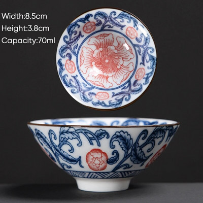 Ceașă de ceai Kung Fu din ceramică, retro, albastru și alb, 1 buc. Cești de sake din porțelan în stil japonez.