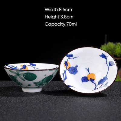 Ceașă de ceai Kung Fu din ceramică, retro, albastru și alb, 1 buc. Cești de sake din porțelan în stil japonez.