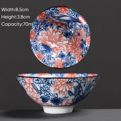 Ceașă de ceai Kung Fu din ceramică, retro, albastru și alb, 1 buc. Cești de sake din porțelan în stil japonez.