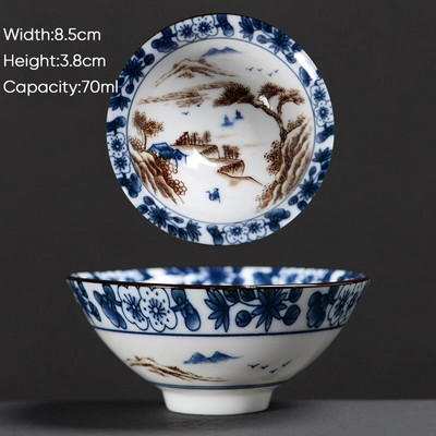 Ceașă de ceai Kung Fu din ceramică, retro, albastru și alb, 1 buc. Cești de sake din porțelan în stil japonez.