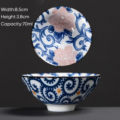 Ceașă de ceai Kung Fu din ceramică, retro, albastru și alb, 1 buc. Cești de sake din porțelan în stil japonez.