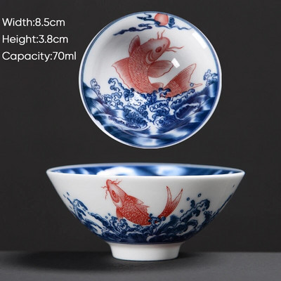 Ceașă de ceai Kung Fu din ceramică, retro, albastru și alb, 1 buc. Cești de sake din porțelan în stil japonez.