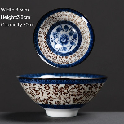 Ceașă de ceai Kung Fu din ceramică, retro, albastru și alb, 1 buc. Cești de sake din porțelan în stil japonez.