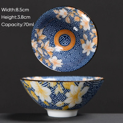 Ceașă de ceai Kung Fu din ceramică, retro, albastru și alb, 1 buc. Cești de sake din porțelan în stil japonez.