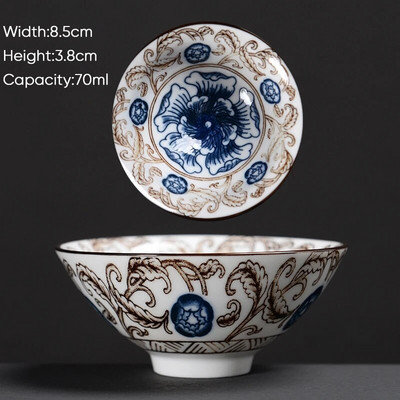 Ceașă de ceai Kung Fu din ceramică, retro, albastru și alb, 1 buc. Cești de sake din porțelan în stil japonez.